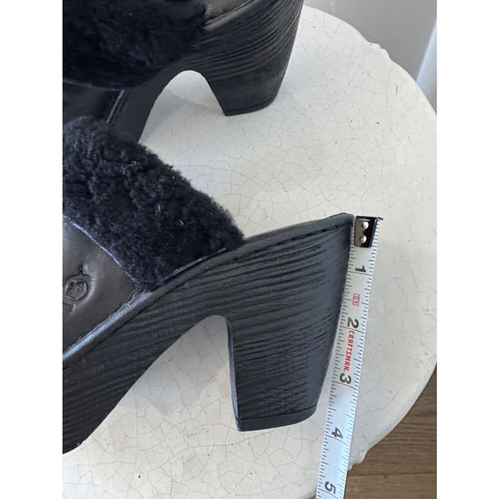 Born Women’s Black Leather Shearling-Trim Platform Mules Slip On Shoes Size 6 - Picture 7 of 11
